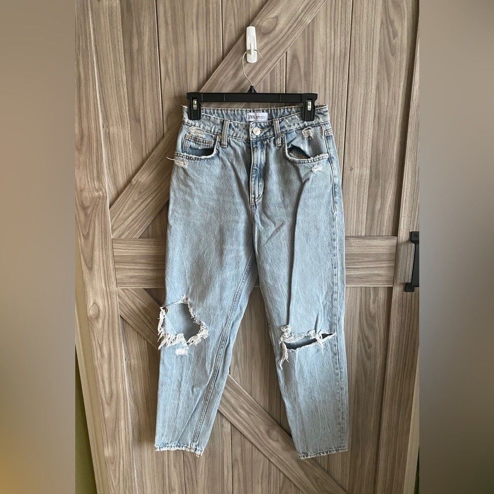 Zara light blue distressed jeans